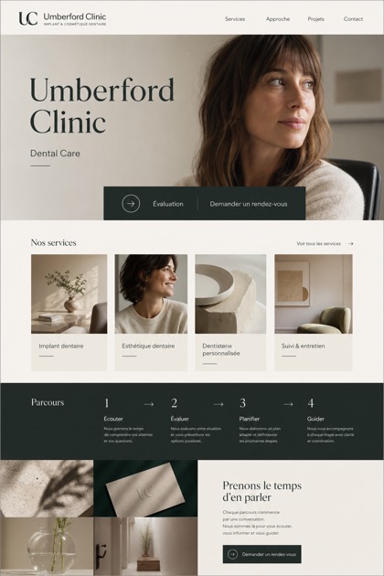 Healthcare website design for France, showing a clear opening, service information, supporting content, and a focused inquiry action.