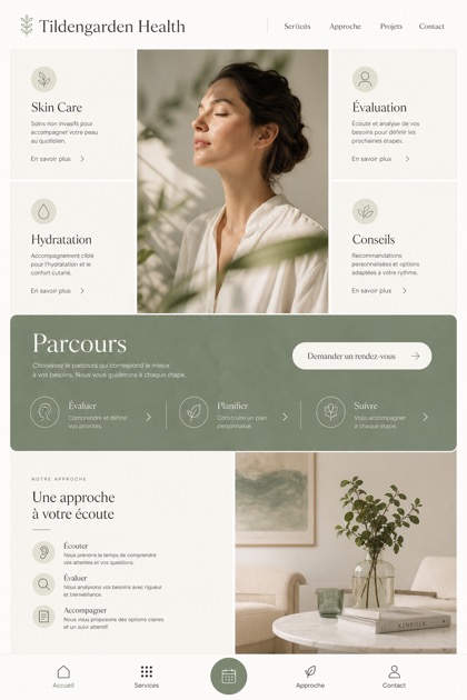 Healthcare website design for France, showing a clear opening, service information, supporting content, and a focused inquiry action.