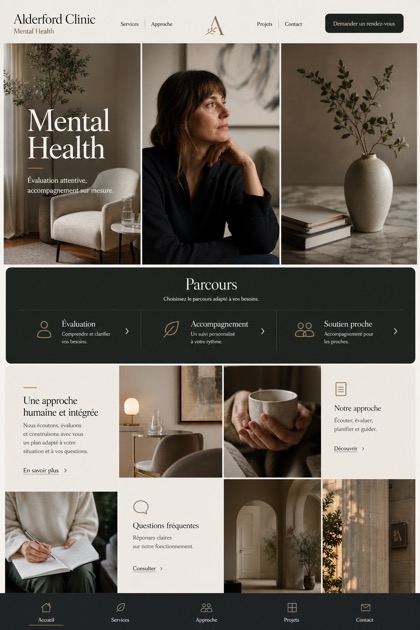 Healthcare website design for France, showing a clear opening, service information, supporting content, and a focused inquiry action.