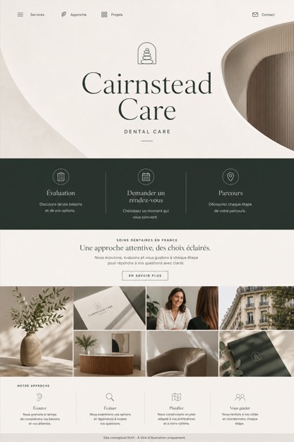 Healthcare website design for France, showing a clear opening, service information, supporting content, and a focused inquiry action.