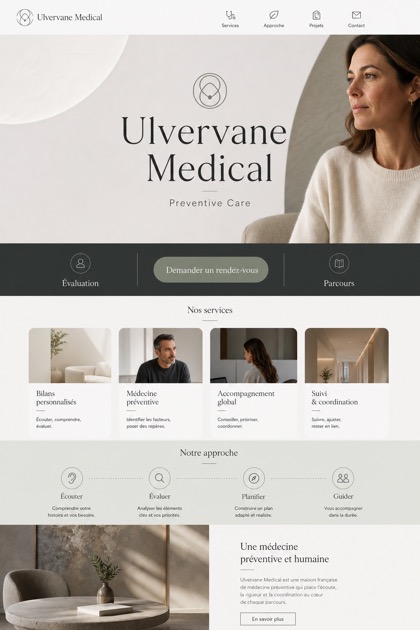 Healthcare website design for France, showing a clear opening, service information, supporting content, and a focused inquiry action.