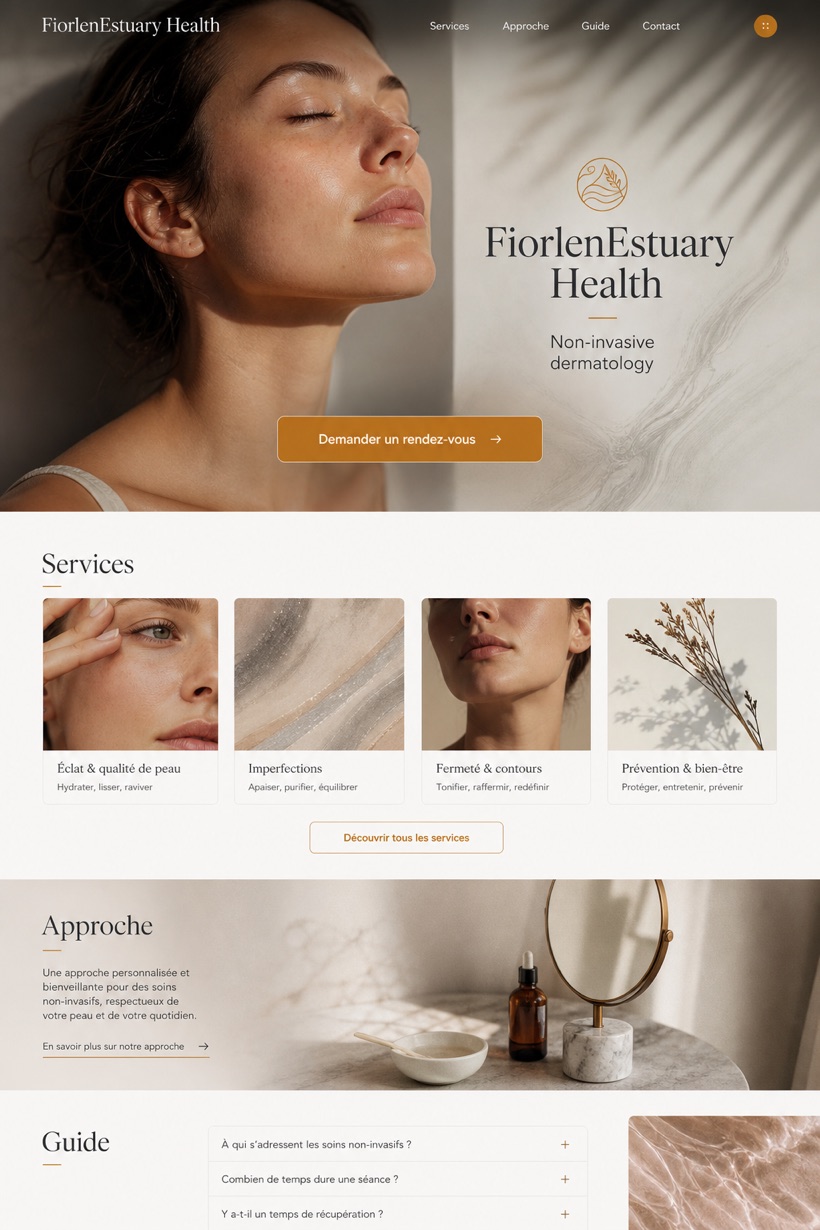Healthcare website design for France, showing a clear opening, service information, supporting content, and a focused inquiry action.