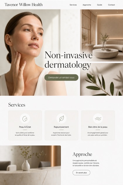 Healthcare website design for France, showing a clear opening, service information, supporting content, and a focused inquiry action.