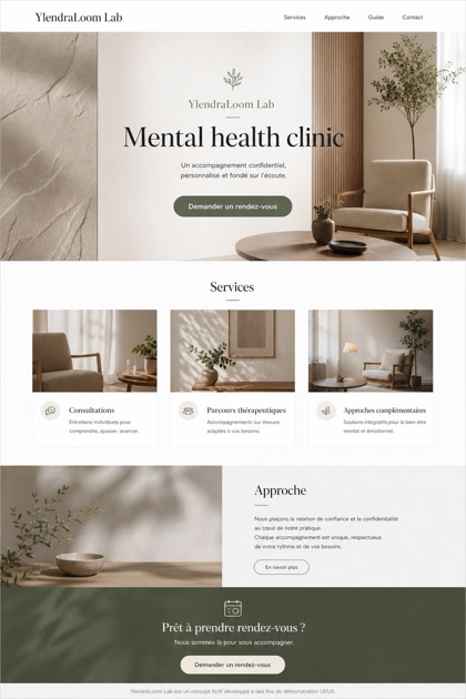 Healthcare website design for France, showing a clear opening, service information, supporting content, and a focused inquiry action.