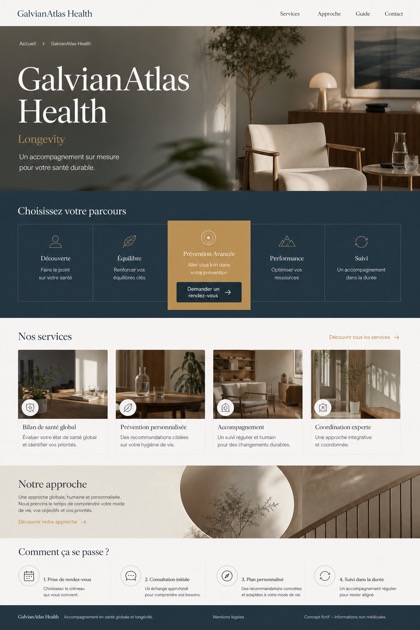 Healthcare website design for France, showing a clear opening, service information, supporting content, and a focused inquiry action.