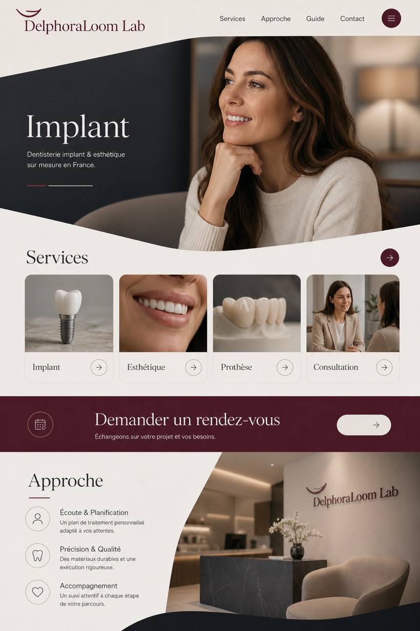 Healthcare website design for France, showing a clear opening, service information, supporting content, and a focused inquiry action.