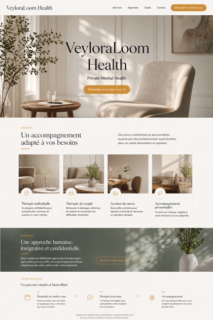 Healthcare website design for France, showing a clear opening, service information, supporting content, and a focused inquiry action.