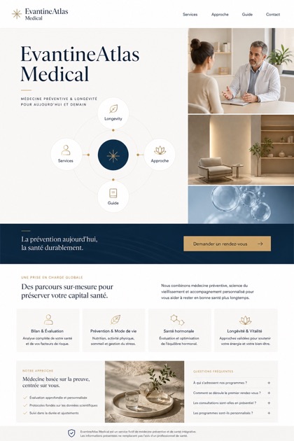 Healthcare website design for France, showing a clear opening, service information, supporting content, and a focused inquiry action.