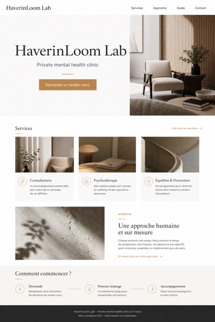 Healthcare website design for France, showing a clear opening, service information, supporting content, and a focused inquiry action.