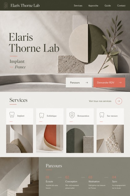 Healthcare website design for France, showing a clear opening, service information, supporting content, and a focused inquiry action.