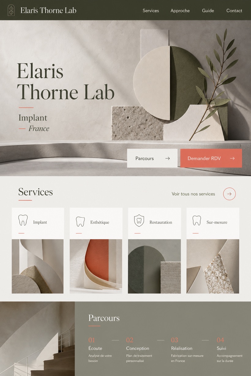 Healthcare website design for France, showing a clear opening, service information, supporting content, and a focused inquiry action.