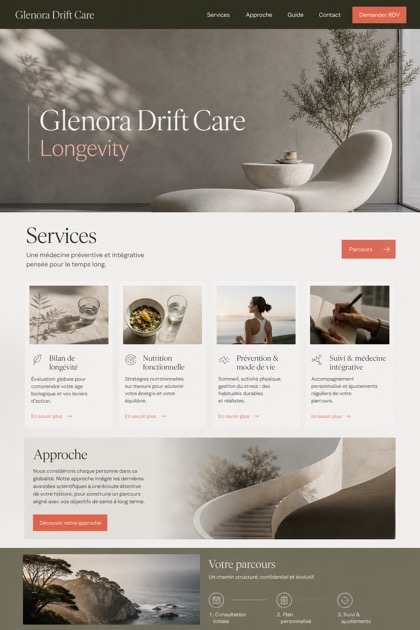 Healthcare website design for France, showing a clear opening, service information, supporting content, and a focused inquiry action.
