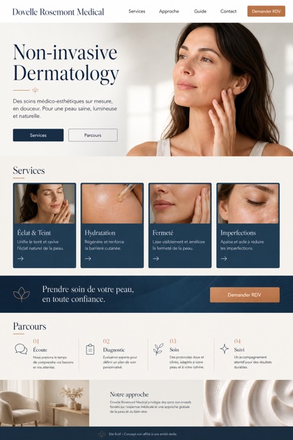 Healthcare website design for France, showing a clear opening, service information, supporting content, and a focused inquiry action.