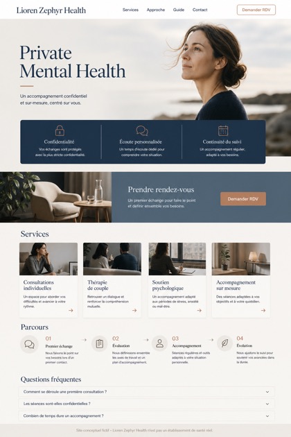 Healthcare website design for France, showing a clear opening, service information, supporting content, and a focused inquiry action.