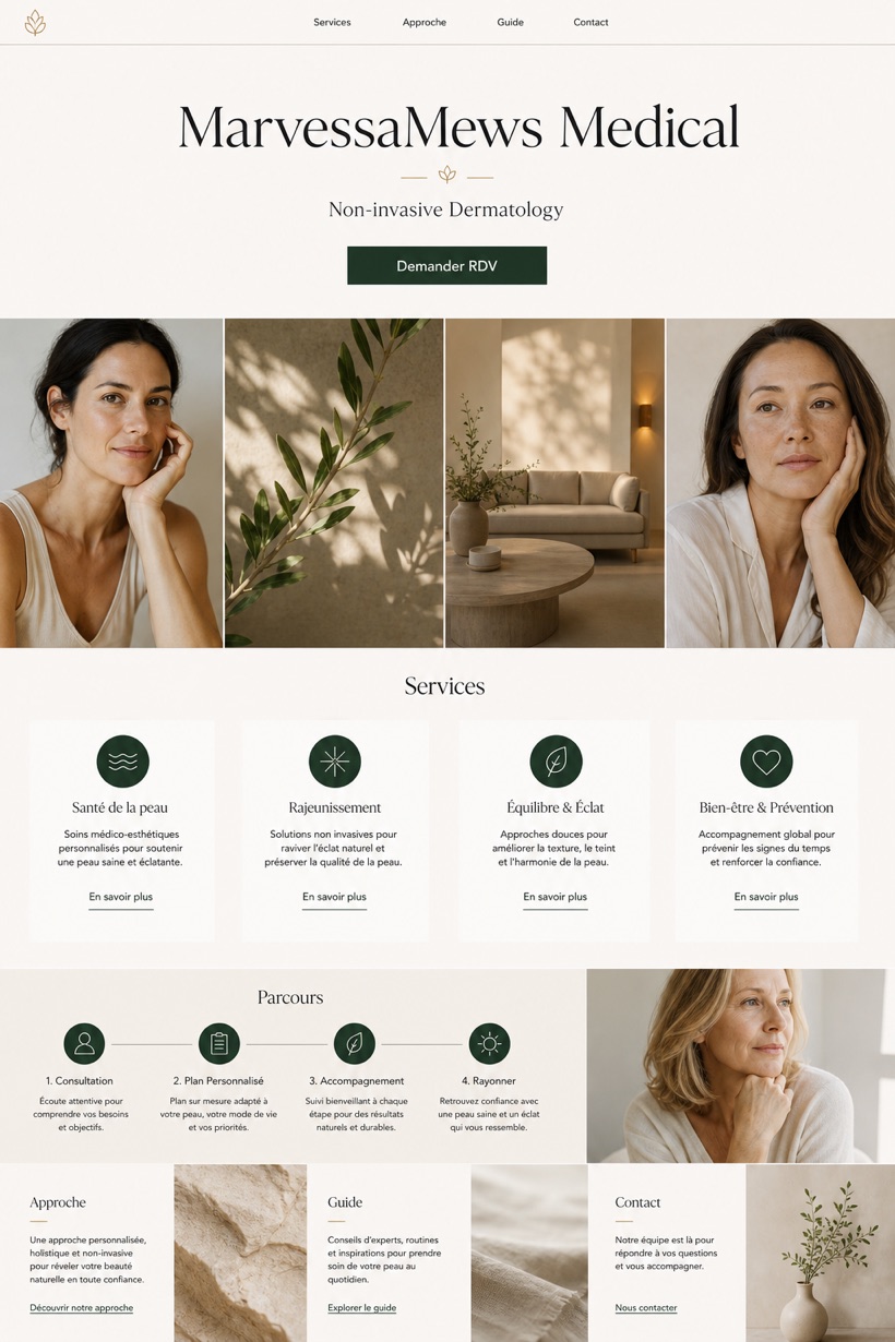 Healthcare website design for France, showing a clear opening, service information, supporting content, and a focused inquiry action.
