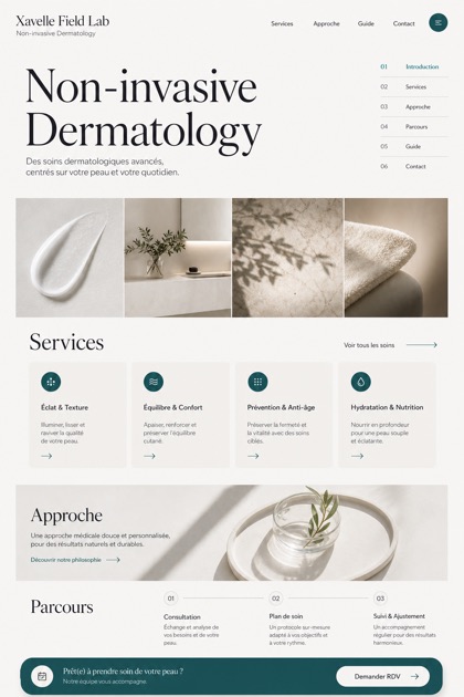 Healthcare website design for France, showing a clear opening, service information, supporting content, and a focused inquiry action.