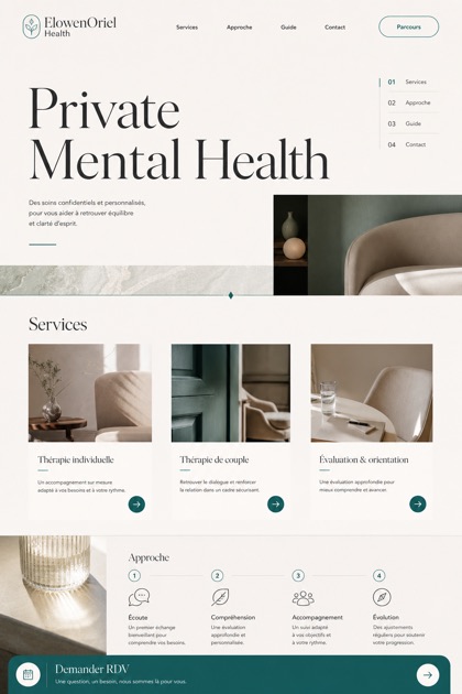 Healthcare website design for France, showing a clear opening, service information, supporting content, and a focused inquiry action.