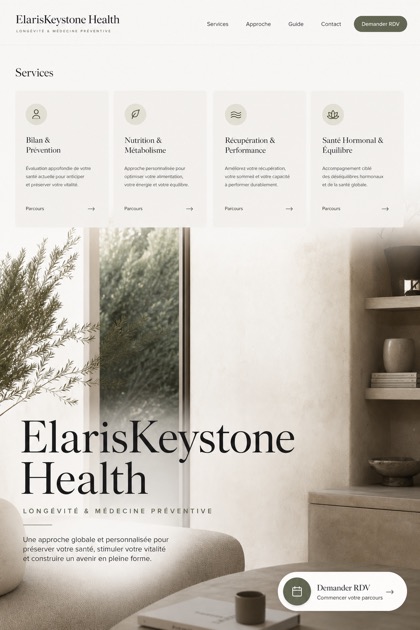 Healthcare website design for France, showing a clear opening, service information, supporting content, and a focused inquiry action.