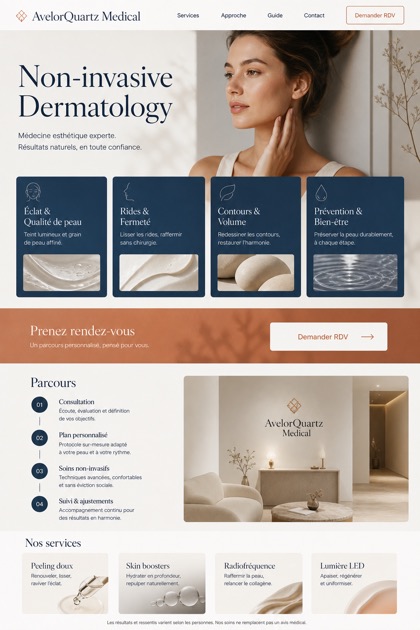 Healthcare website design for France, showing a clear opening, service information, supporting content, and a focused inquiry action.