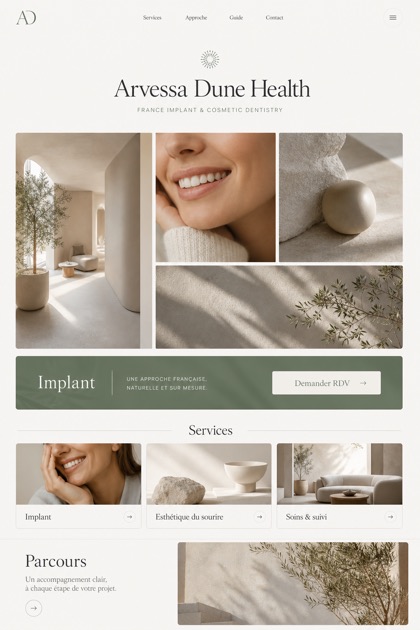 Healthcare website design for France, showing a clear opening, service information, supporting content, and a focused inquiry action.