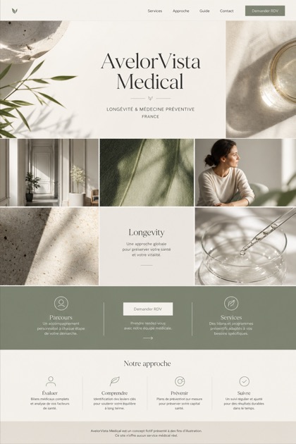 Healthcare website design for France, showing a clear opening, service information, supporting content, and a focused inquiry action.