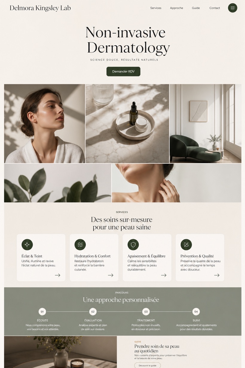Healthcare website design for France, showing a clear opening, service information, supporting content, and a focused inquiry action.