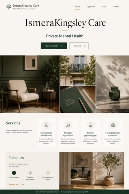 Healthcare website design for France, showing a clear opening, service information, supporting content, and a focused inquiry action.
