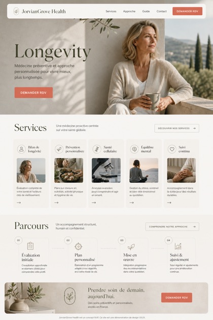 Healthcare website design for France, showing a clear opening, service information, supporting content, and a focused inquiry action.