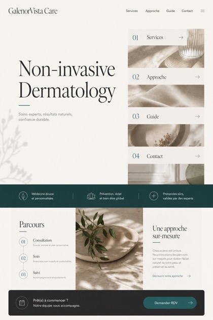 Healthcare website design for France, showing a clear opening, service information, supporting content, and a focused inquiry action.