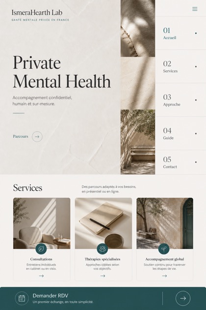 Healthcare website design for France, showing a clear opening, service information, supporting content, and a focused inquiry action.