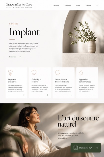 Healthcare website design for France, showing a clear opening, service information, supporting content, and a focused inquiry action.