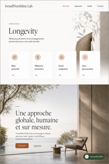Healthcare website design for France, showing a clear opening, service information, supporting content, and a focused inquiry action.