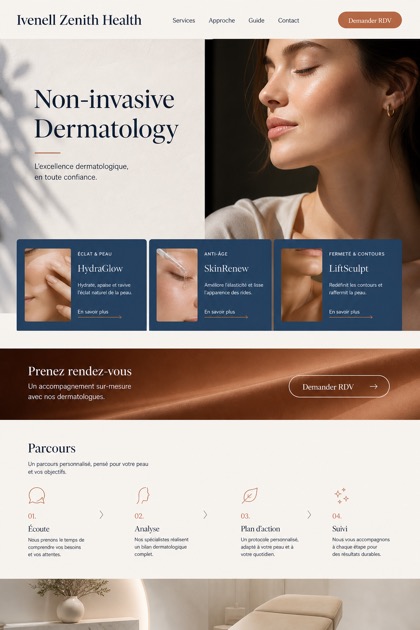 Healthcare website design for France, showing a clear opening, service information, supporting content, and a focused inquiry action.