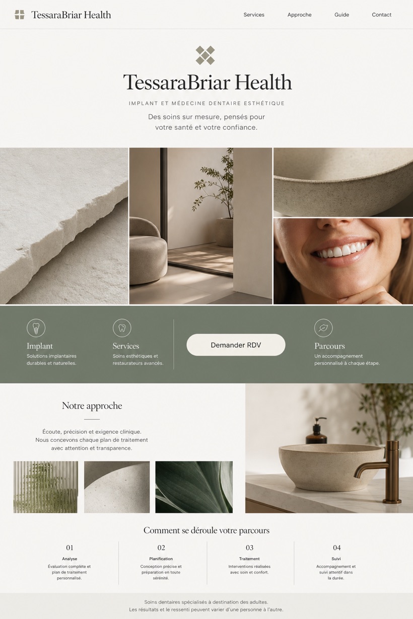 Healthcare website design for France, showing a clear opening, service information, supporting content, and a focused inquiry action.