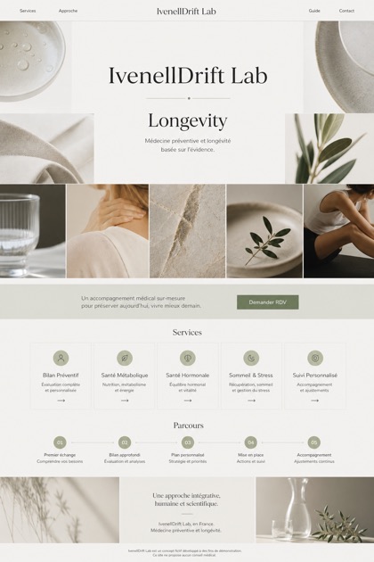 Healthcare website design for France, showing a clear opening, service information, supporting content, and a focused inquiry action.