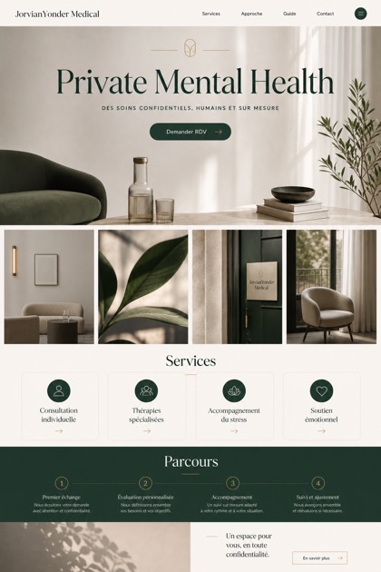 Healthcare website design for France, showing a clear opening, service information, supporting content, and a focused inquiry action.