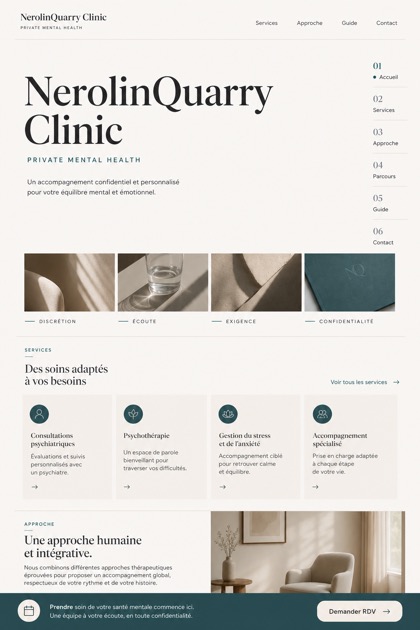 Healthcare website design for France, showing a clear opening, service information, supporting content, and a focused inquiry action.