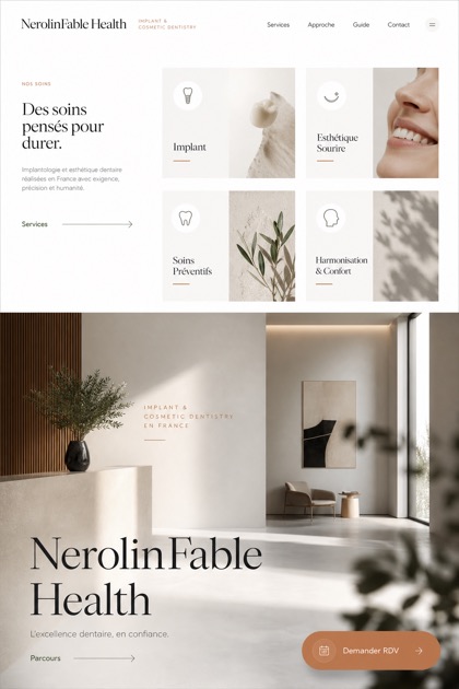 Healthcare website design for France, showing a clear opening, service information, supporting content, and a focused inquiry action.