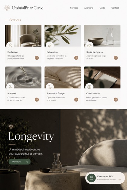 Healthcare website design for France, showing a clear opening, service information, supporting content, and a focused inquiry action.