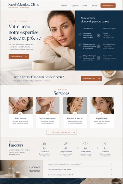 Healthcare website design for France, showing a clear opening, service information, supporting content, and a focused inquiry action.