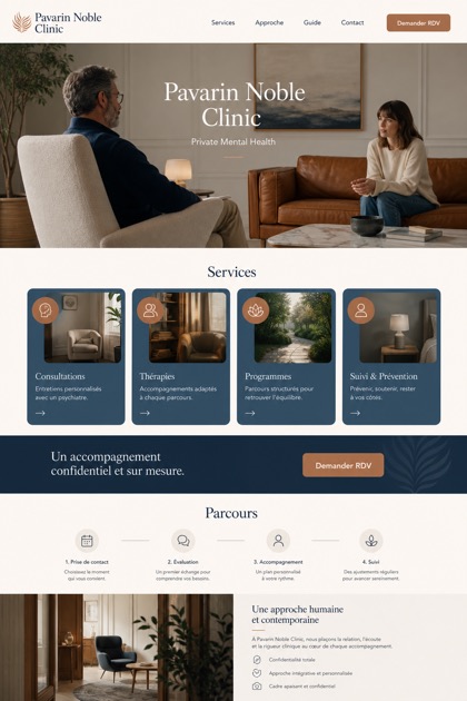 Healthcare website design for France, showing a clear opening, service information, supporting content, and a focused inquiry action.