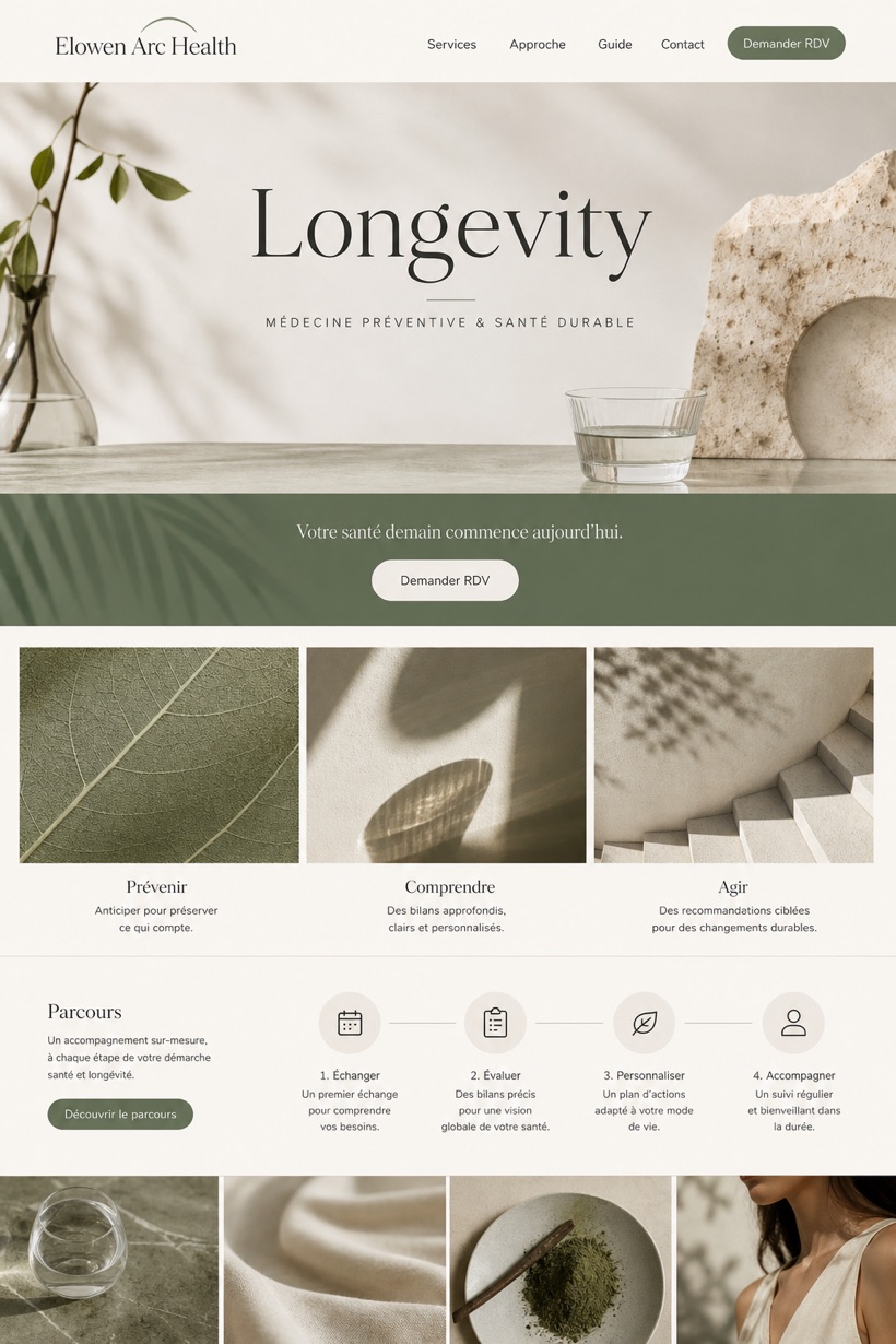 Healthcare website design for France, showing a clear opening, service information, supporting content, and a focused inquiry action.
