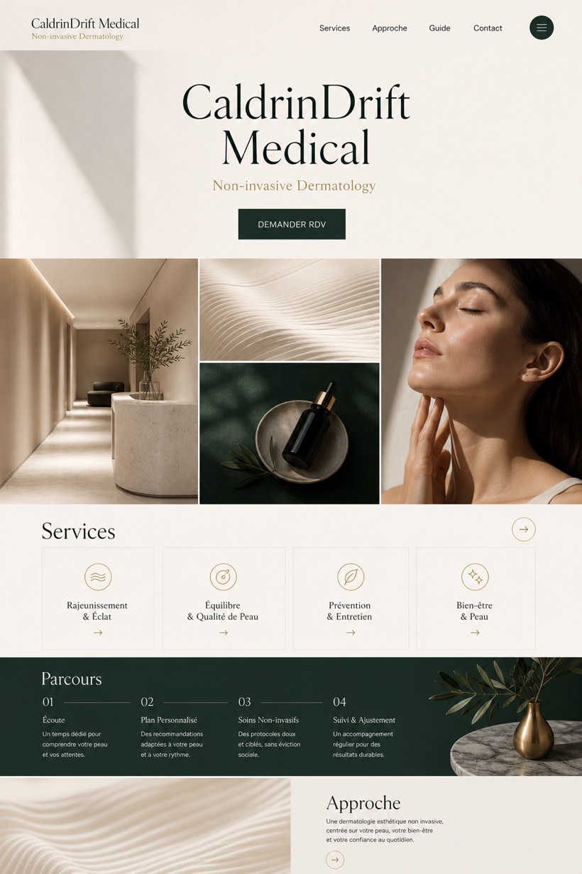 Healthcare website design for France, showing a clear opening, service information, supporting content, and a focused inquiry action.