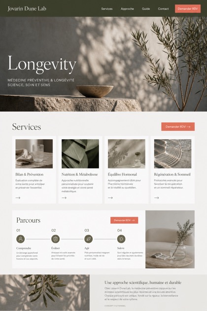 Healthcare website design for France, showing a clear opening, service information, supporting content, and a focused inquiry action.
