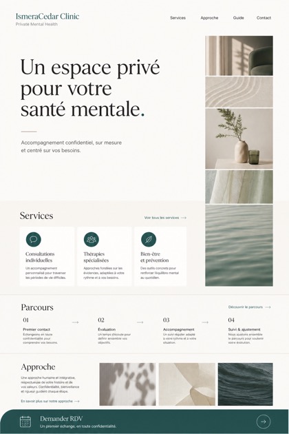Healthcare website design for France, showing a clear opening, service information, supporting content, and a focused inquiry action.