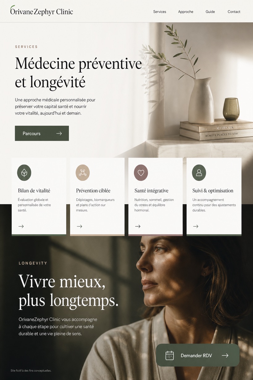 Healthcare website design for France, showing a clear opening, service information, supporting content, and a focused inquiry action.