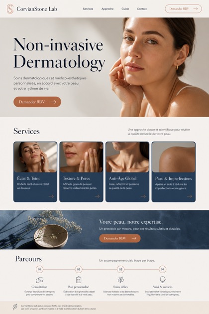 Healthcare website design for France, showing a clear opening, service information, supporting content, and a focused inquiry action.