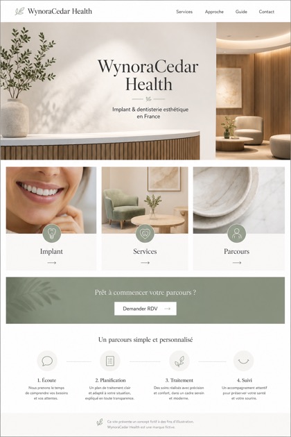 Healthcare website design for France, showing a clear opening, service information, supporting content, and a focused inquiry action.