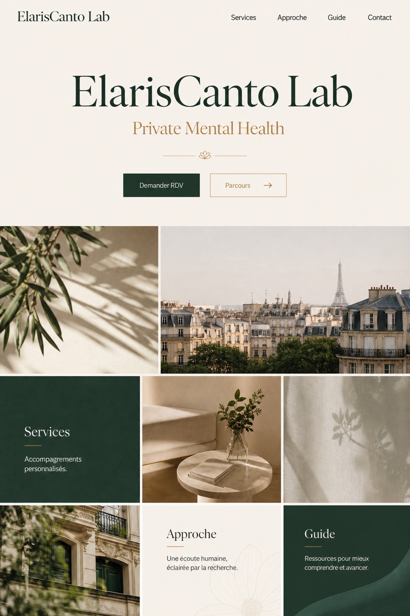 Healthcare website design for France, showing a clear opening, service information, supporting content, and a focused inquiry action.