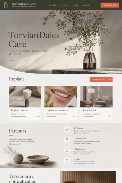Healthcare website design for France, showing a clear opening, service information, supporting content, and a focused inquiry action.